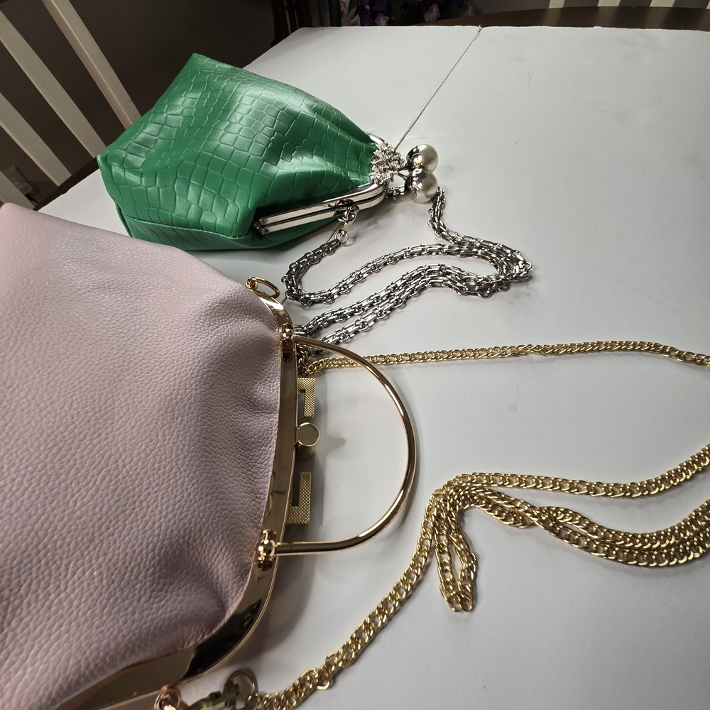 Bundle Of 2 Fun, Whimsical Women's Handbag Set-Green/silver & Pink/gold Accents - Picture 13 of 13